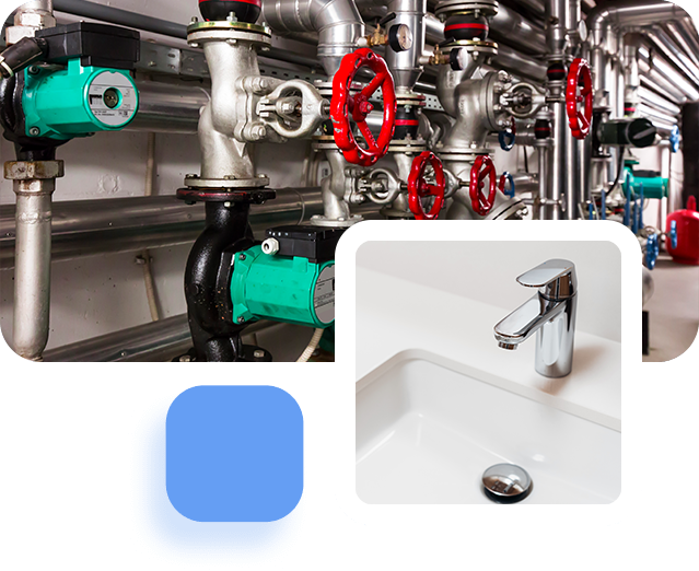 Industrial plumbing system and sink faucet.